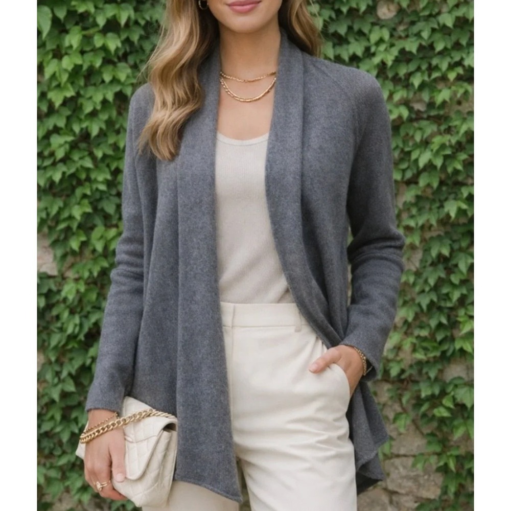 AQUA Cashmere 100% Cashmere Drape Front Cardigan in Gray Size XS